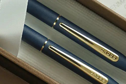 Cross Made in the USA Classic Century Satin Blue Ball-Point Pen and 0.5MM Pencil with 23 Karat Gold Appointments My Store