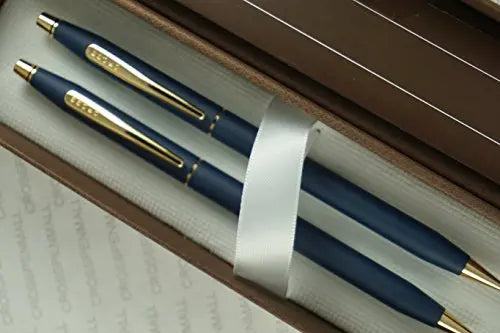 Cross Made in the USA Classic Century Satin Blue Ball-Point Pen and 0.5MM Pencil with 23 Karat Gold Appointments My Store