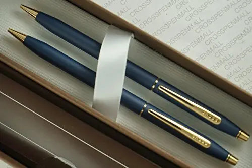 Cross Made in the USA Classic Century Satin Blue Ball-Point Pen and 0.5MM Pencil with 23 Karat Gold Appointments My Store