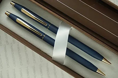 Cross Made in the USA Classic Century Satin Blue Ball-Point Pen and 0.5MM Pencil with 23 Karat Gold Appointments My Store