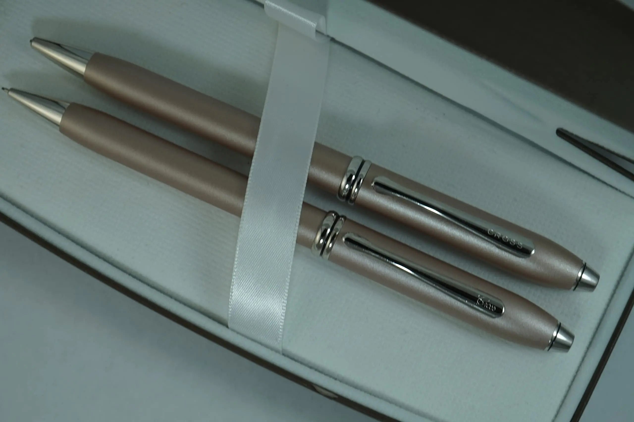 Cross Made in the USA and UK Limited Edition Collection Townsend Meteorite Champagne and Rhodium appointments Ballpoint Pen and 0.5MM Pencil Set AT CROSS