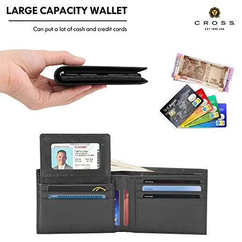 Cross Mens Leather Bifold Wallet with Removable Credit Card Case (Black) Cross
