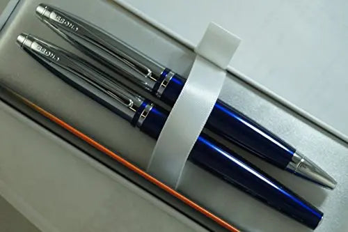Cross Midnight Blue, polished Appointments and Cross signature mid Band Calaise Selectip Black Gel Ink Rollerball pen and Ballpoint Pen set. - crosspenmall.com