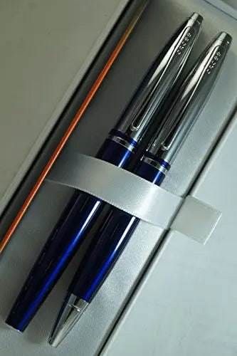 Cross Midnight Blue, polished Appointments and Cross signature mid Band Calaise Selectip Black Gel Ink Rollerball pen and Ballpoint Pen set. - crosspenmall.com