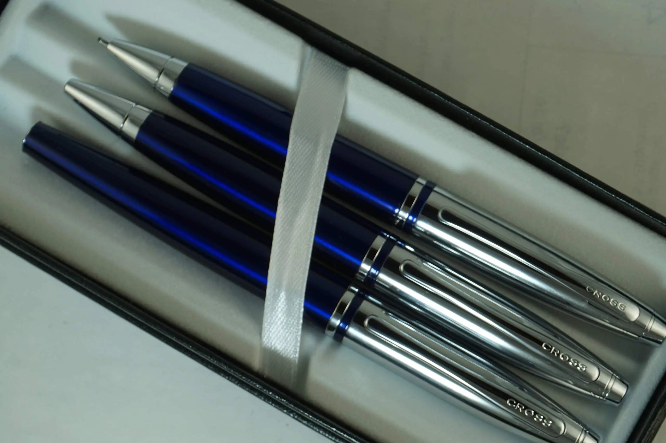 Cross Midnight Blue, polished Appointments signature mid Band Trio of Calaise Selectip Black Gel Ink Rollerball pen,Ballpoint Pen and Pencil set. A Great Quality Gift Pen for Anyone. - crosspenmall.com