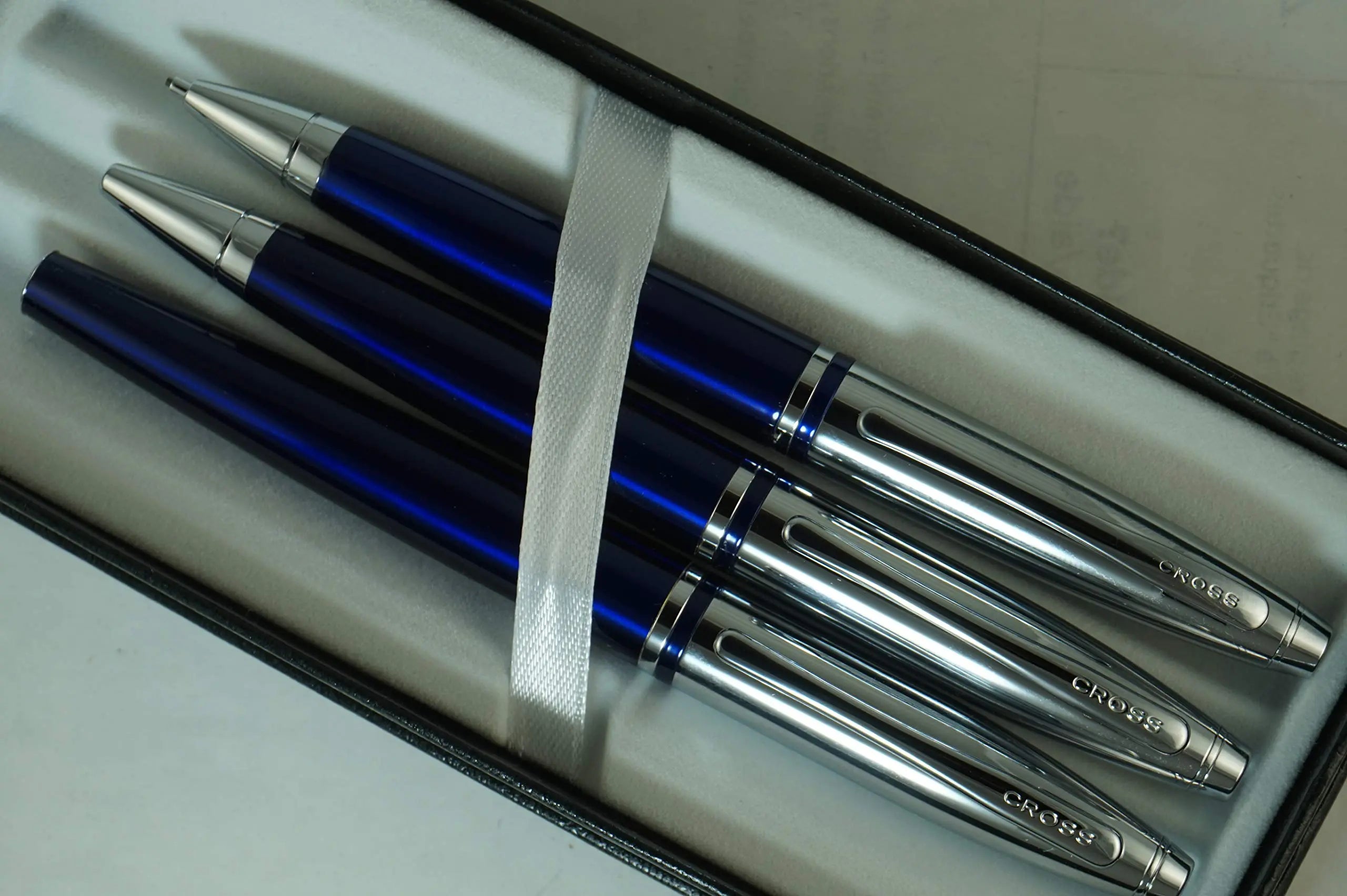 Cross Midnight Blue, polished Appointments signature mid Band Trio of Calaise Selectip Black Gel Ink Rollerball pen,Ballpoint Pen and Pencil set. A Great Quality Gift Pen for Anyone. - crosspenmall.com