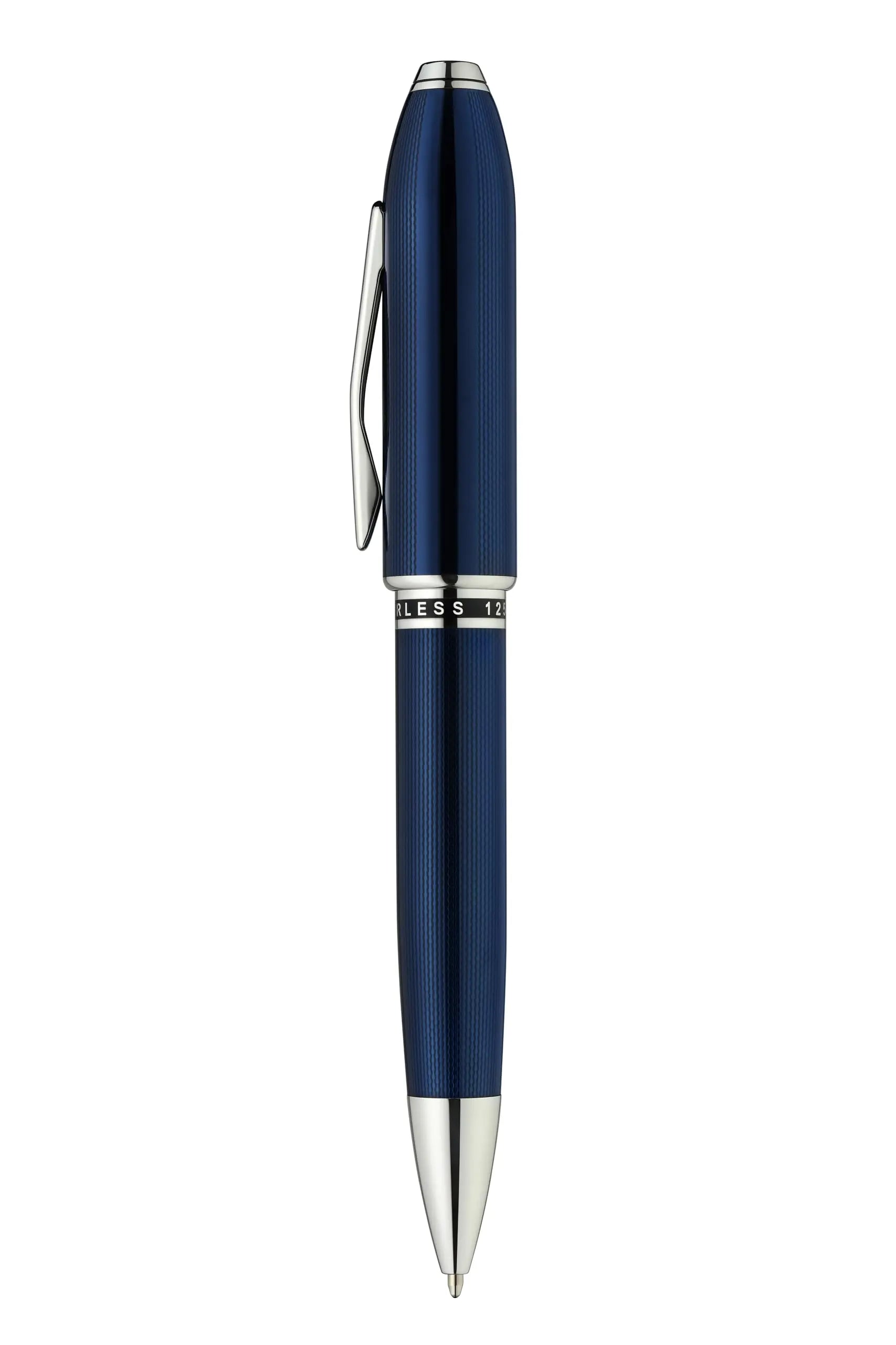 Cross Peerless 125 Ballpoint pen, Translucent Cobalt Blue, incise engraved diamond pattern, Swarovski™ Crystal, Engravable panel, Luxury Gift Box. Cross