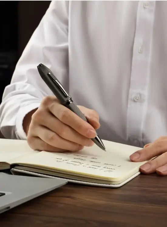 Cross Peerless™ Polished Slate Gray Engraved Diamond Pattern with Slate Gray PVD Appointments and Swarovski™ Crystal Ballpoint Pen Cross