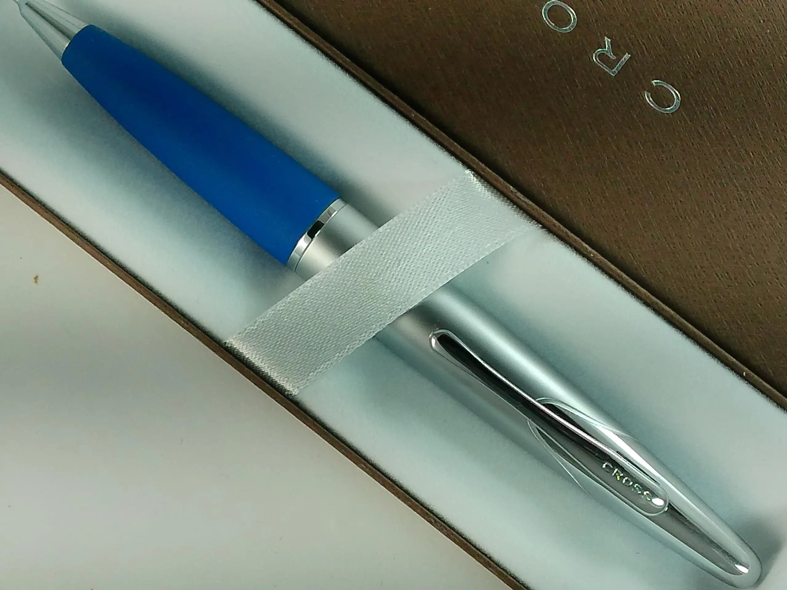 Cross Polished Satin Chrome Barrel and Vapor Blue Comfort Grip Writer's 0.7MM Pencil Cross