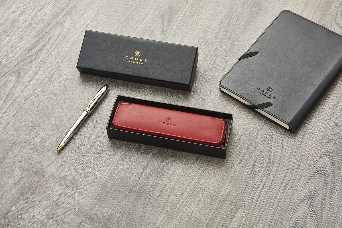 Cross Red Leather Double Pen Pouch cross