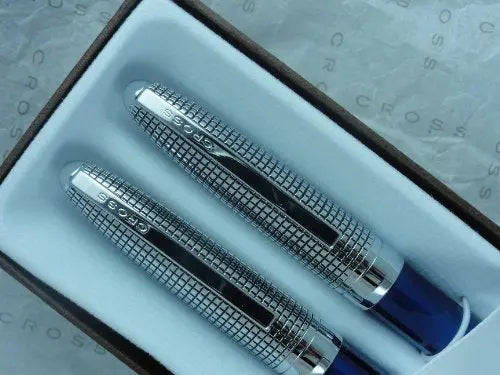 Cross Revered Blue and Diamond Cut Etched Pen Pencil Set crosspenmall.com
