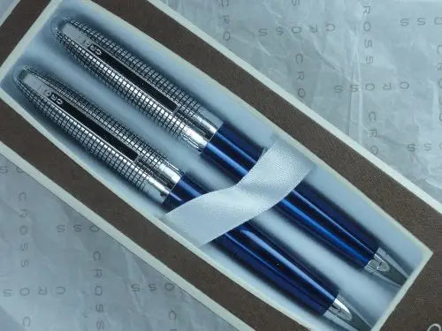 Cross Revered Blue and Diamond Cut Etched Pen Pencil Set crosspenmall.com