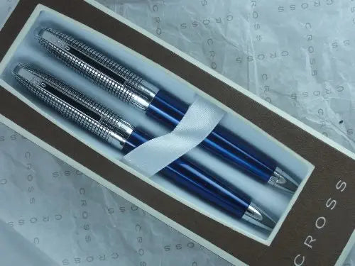 Cross Revered Blue and Diamond Cut Etched Pen Pencil Set crosspenmall.com