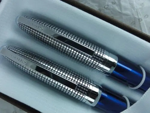 Cross Revered Blue and Diamond Cut Etched Pen Pencil Set crosspenmall.com