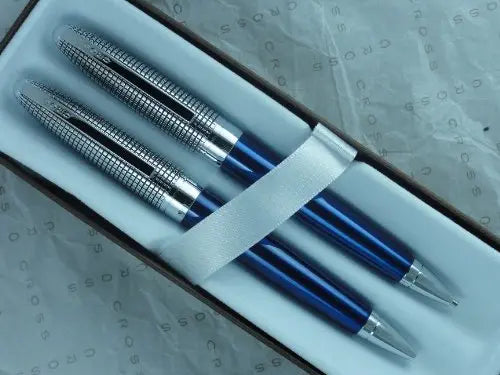 Cross Revered Blue and Diamond Cut Etched Pen Pencil Set crosspenmall.com