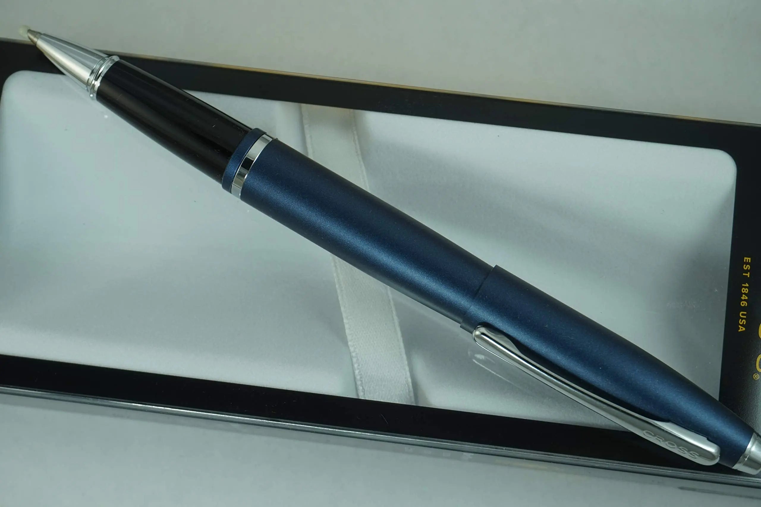 Cross Satin Midnight Blue signature mid Band Calaise Selectip Rollerball Pen. Cross