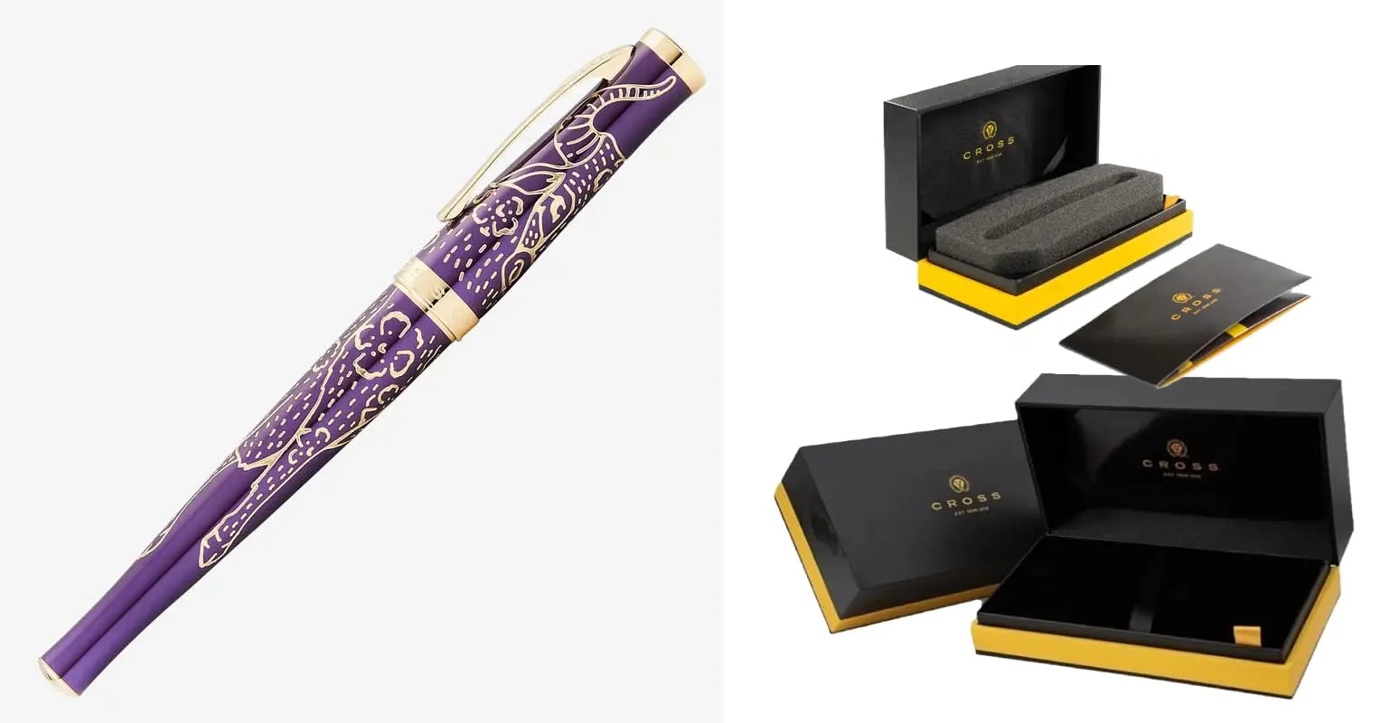 Cross Sauvage 2021 Year of the Ox Special-Edition, Hand-polished Translucent Plum lacquer finish with deep-etched Ox engraving, 23KT Gold Inlays and Appointments Fountain Pen Cross