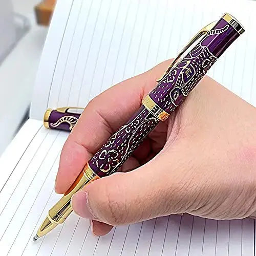 Cross Sauvage 2021 Year of the Ox Special-Edition, Hand-polished Translucent Plum lacquer finish with deep-etched ox engraving With 23KT Gold Plated Inlays and Appointments Selectip Rollerball Pen AT CROSS