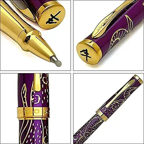 Cross Sauvage 2021 Year of the Ox Special-Edition, Hand-polished Translucent Plum lacquer finish with deep-etched ox engraving With 23KT Gold Plated Inlays and Appointments Selectip Rollerball Pen AT CROSS