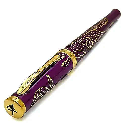 Cross Sauvage 2021 Year of the Ox Special-Edition, Hand-polished Translucent Plum lacquer finish with deep-etched ox engraving With 23KT Gold Plated Inlays and Appointments Selectip Rollerball Pen AT CROSS