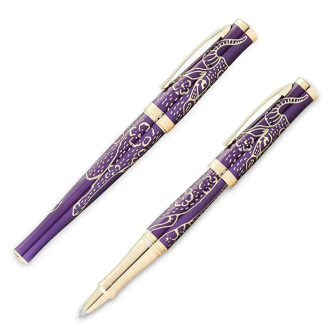 Cross Sauvage 2021 Year of the Ox Special-Edition, Hand-polished Translucent Plum lacquer finish with deep-etched ox engraving With 23KT Gold Plated Inlays and Appointments Selectip Rollerball Pen AT CROSS