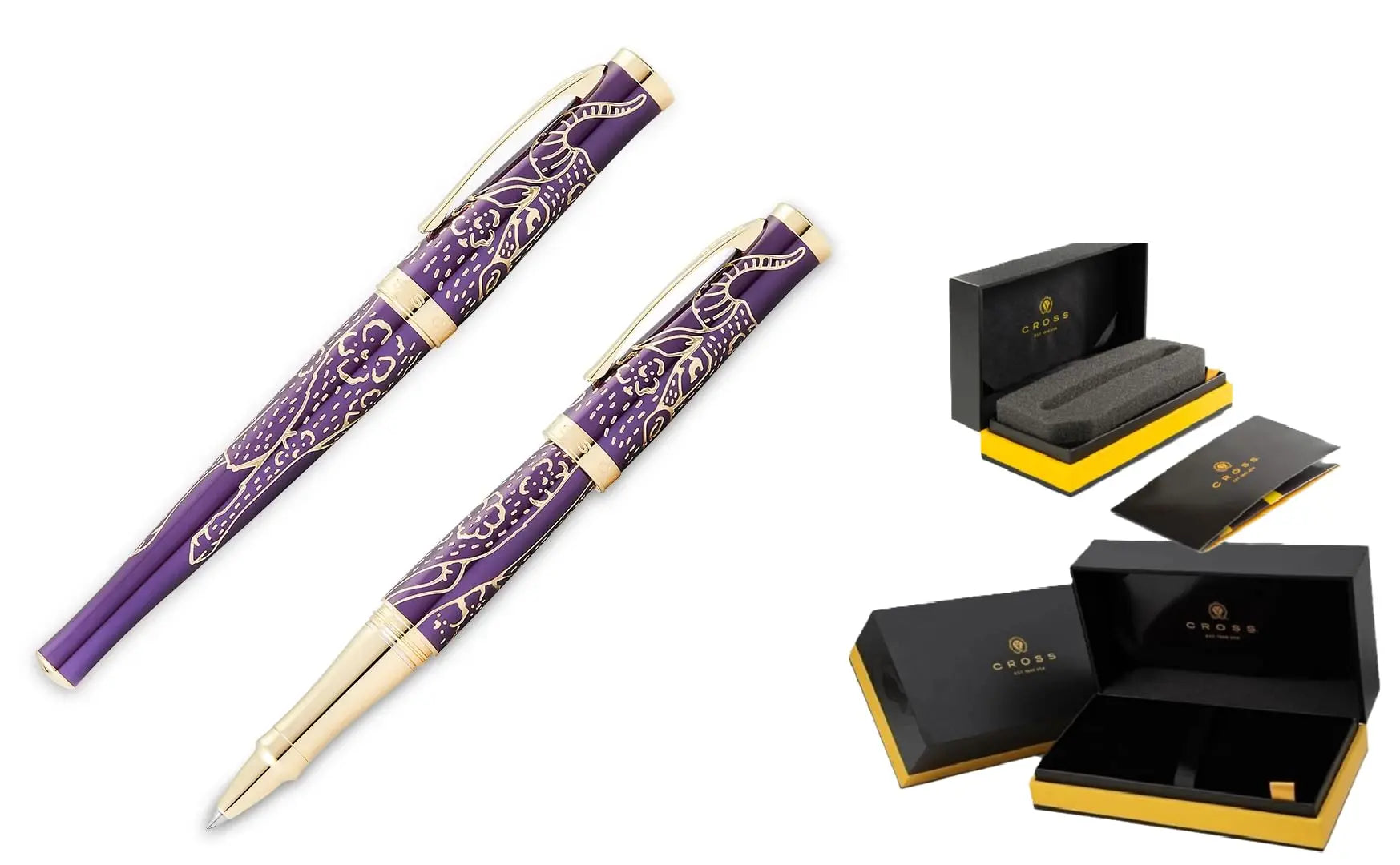 Cross Sauvage 2021 Year of the Ox Special-Edition, Hand-polished Translucent Plum lacquer finish with deep-etched ox engraving, 23KT Gold Inlays and Appointments,Rollerball Pen -Medium Point Cross