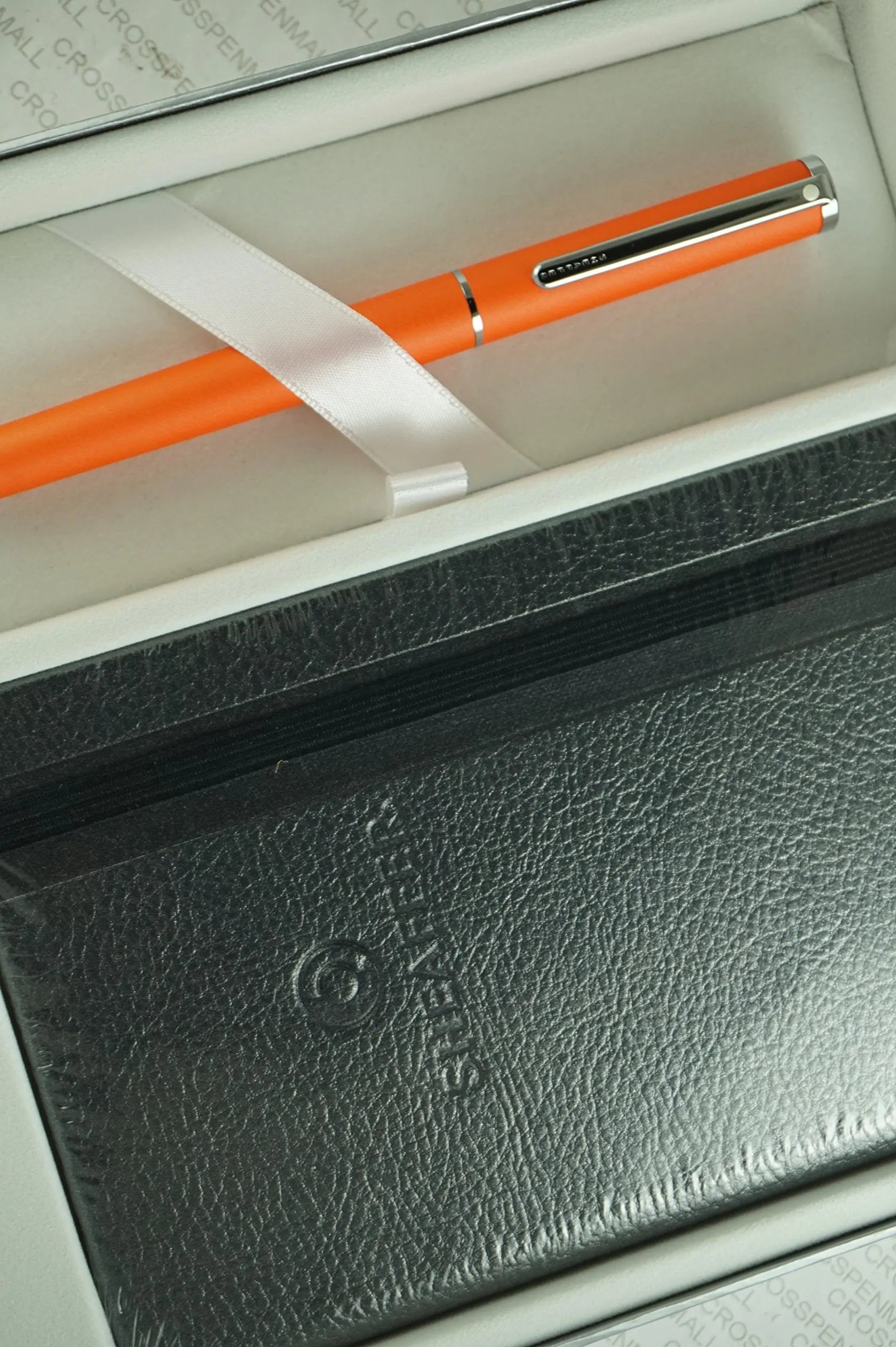 Cross Sheaffer, Matte Tangerine with polished Appointments Ballpoint Pen with Stylus and a matching Sheaffer Jounal set Cross