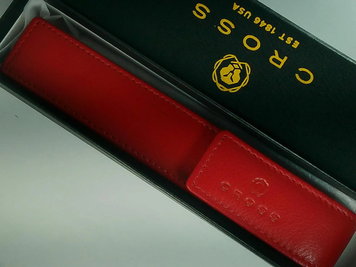 Cross Single Flip Top Pen Pouch, Full Grain Red Leather with Matching Thread Color Combinations, Secure Snap Closure Pen Pouch, Includes Gift Box cross