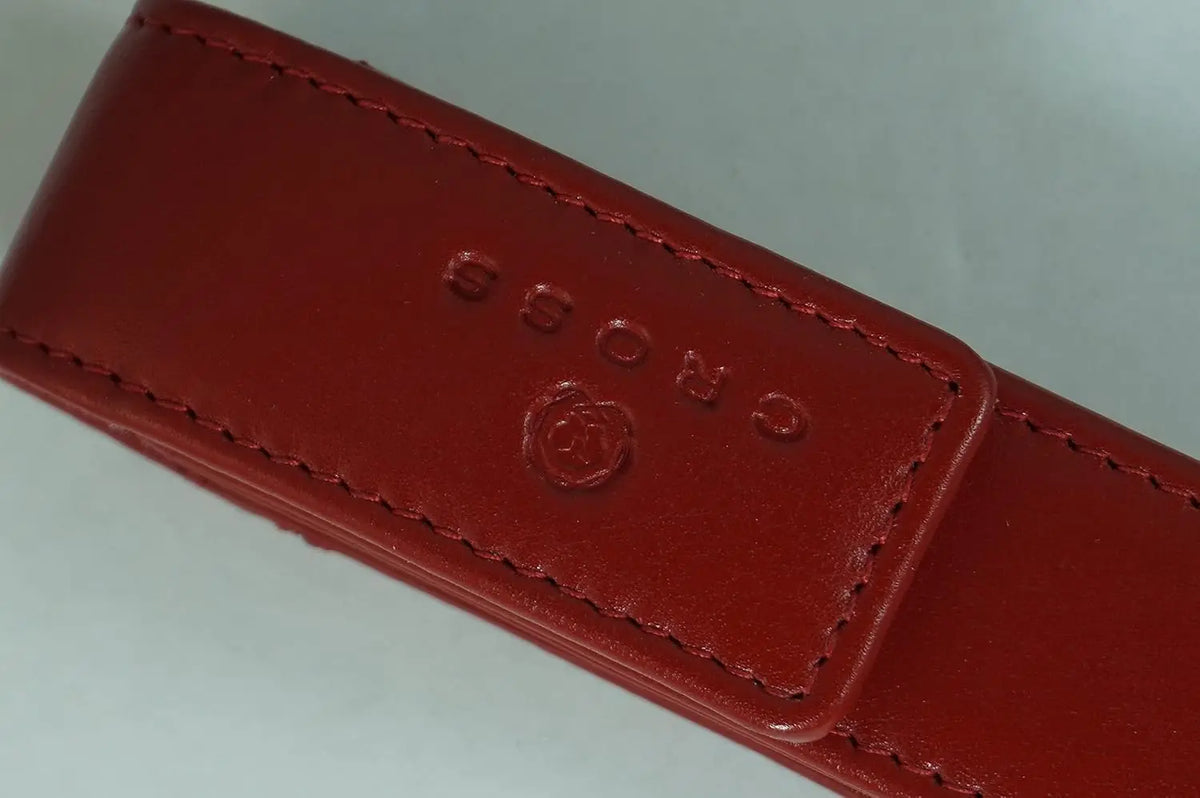 Cross Single Flip Top Pen Pouch, Full Grain Red Leather with Matching Thread Color Combinations, Secure Snap Closure Pen Pouch, Includes Gift Box cross