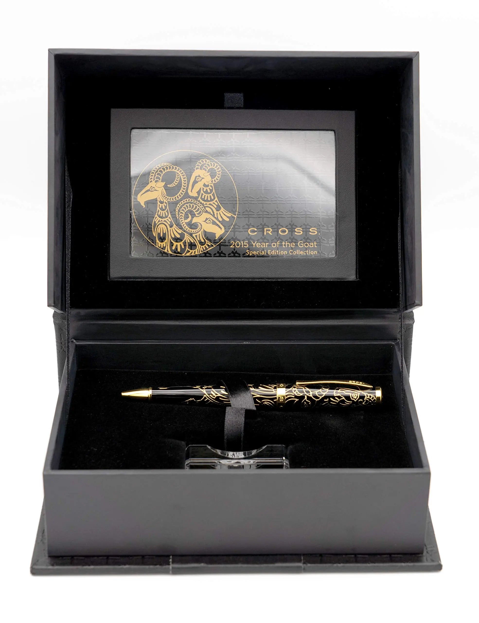 Cross Special Edition Hand made Year of the Goat - Black Lacquer and polished 23KT gold overlays and appointments Ballpoint Pen in its Original big Corporate Leather gift box - crosspenmall.com
