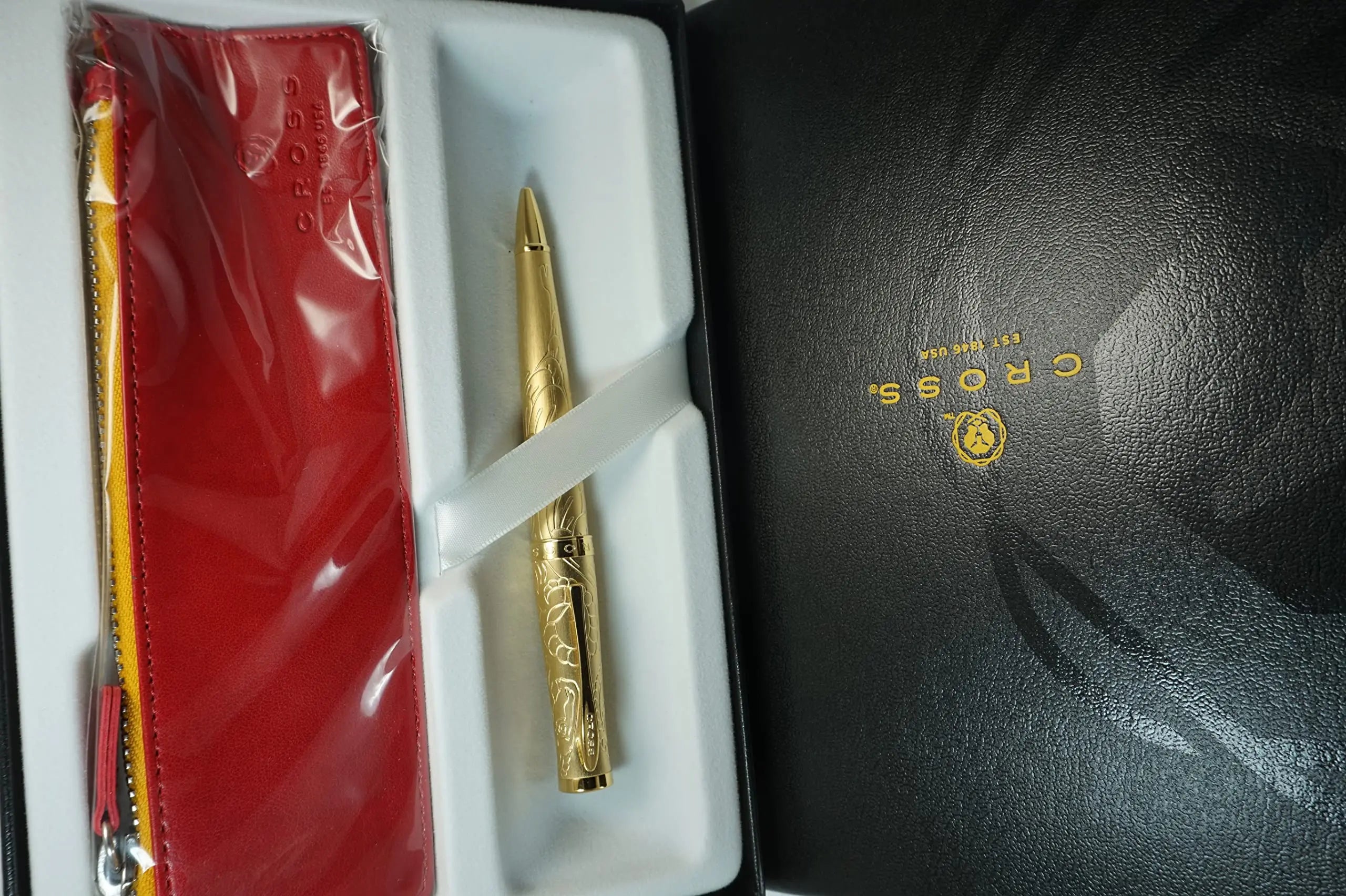 Cross Special Edition Handmade Year of the Goat - 23KT Heavy gold Plate and appointments Ballpoint Pen with Leather Pouch in big Corporate gift box - crosspenmall.com
