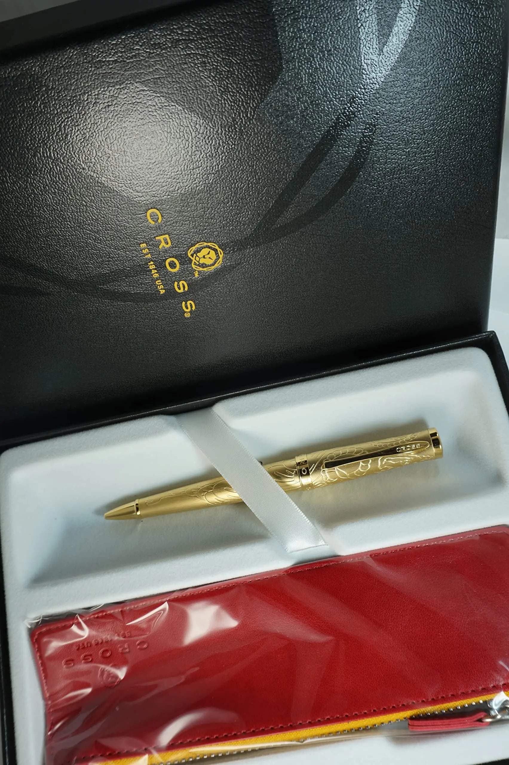 Cross Special Edition Handmade Year of the Goat - 23KT Heavy gold Plate and appointments Ballpoint Pen with Leather Pouch in big Corporate gift box - crosspenmall.com