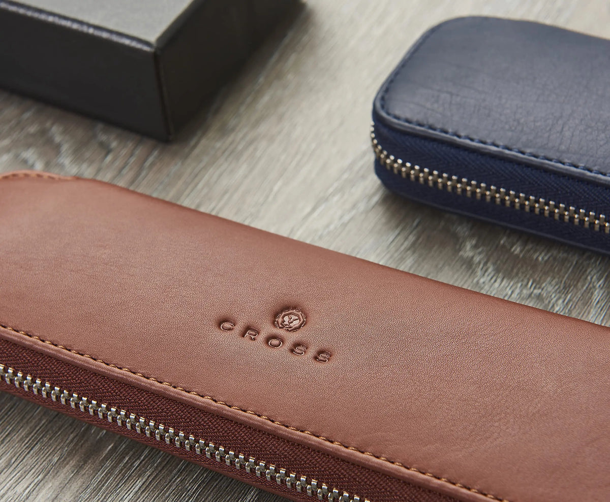 Cross Tan Leather Double Pen Pouch cross