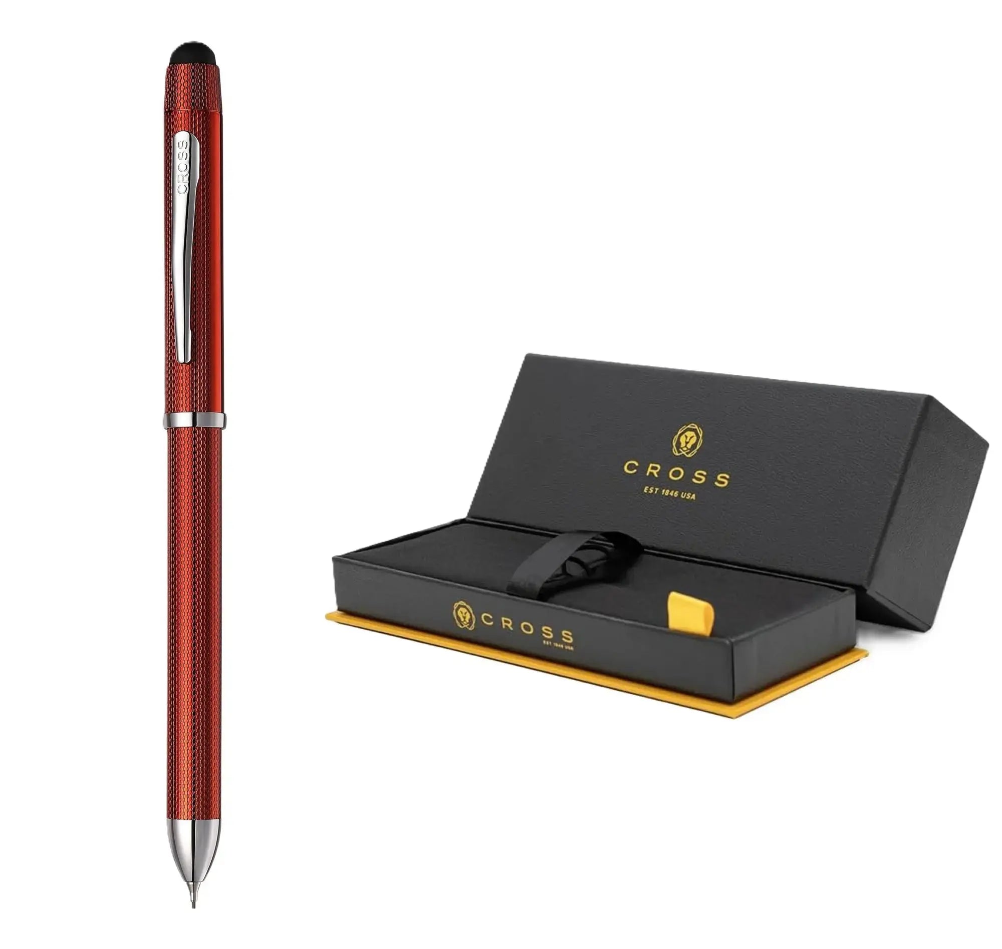 Cross Tech 3+ Multifunction Pen, (Mechanical Pencil, Ballpoint Pen, Eraser/Stylus Cap) Brushed Red Lacquer Cross