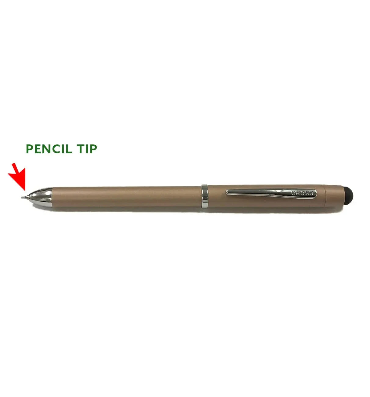 Cross Tech3+ Light Gold Multifunction Pen, 4 in 1 Ballpoint Pen Red and Black Ink, 0.5mm Pencil and Stylus - crosspenmall.com