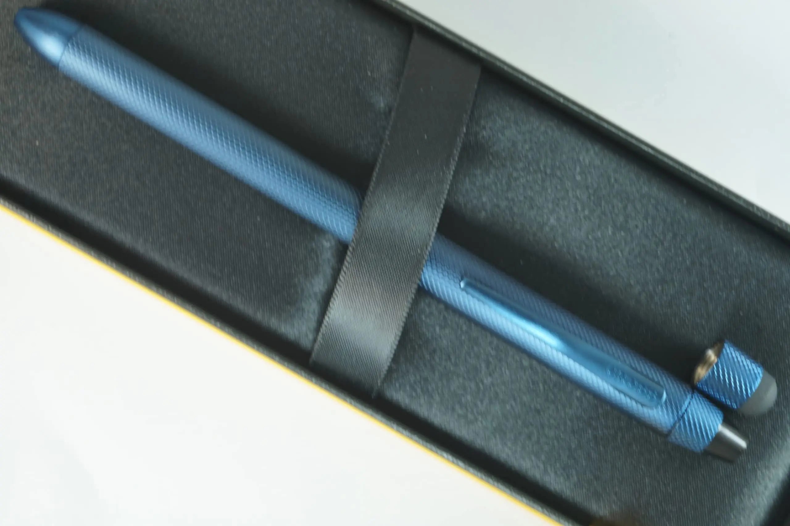 Cross Tech3+ with Sophisticated Brushed Dark Blue diamond pattern finish Barrel & interchangeable cap tops, Multi-function Pen - 0.5 MM Lead Pencil, Black Ink Refill & Red Ink Refill in One Pen. Cross