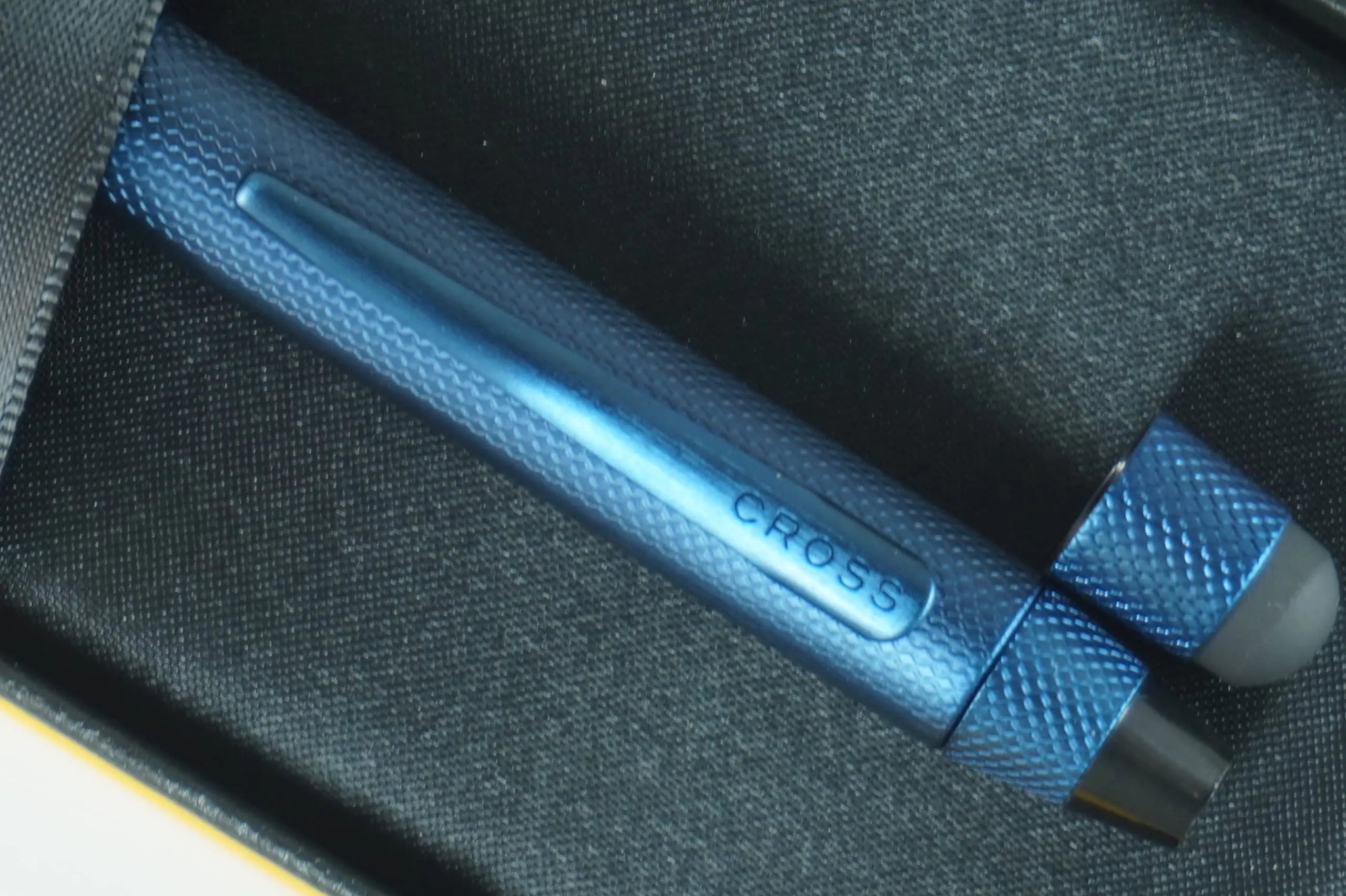 Cross Tech3+ with Sophisticated Brushed Dark Blue diamond pattern finish Barrel & interchangeable cap tops, Multi-function Pen - 0.5 MM Lead Pencil, Black Ink Refill & Red Ink Refill in One Pen. Cross