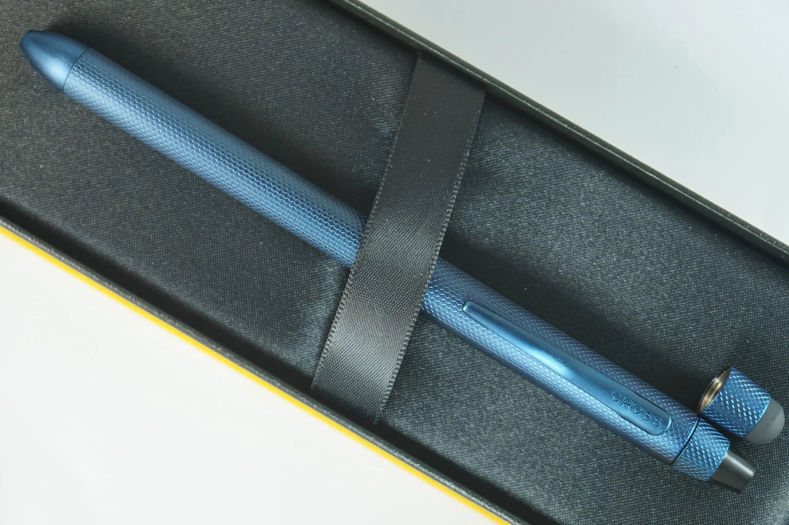 Cross Tech3+ with Sophisticated Brushed Dark Blue diamond pattern finish Barrel & interchangeable cap tops, Multi-function Pen - 0.5 MM Lead Pencil, Black Ink Refill & Red Ink Refill in One Pen. Cross