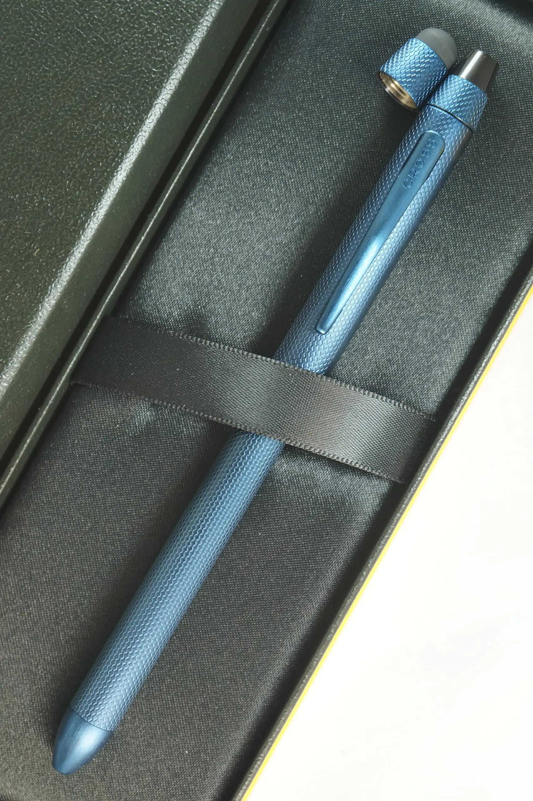 Cross Tech3+ with Sophisticated Brushed Dark Blue diamond pattern finish Barrel & interchangeable cap tops, Multi-function Pen - 0.5 MM Lead Pencil, Black Ink Refill & Red Ink Refill in One Pen. Cross