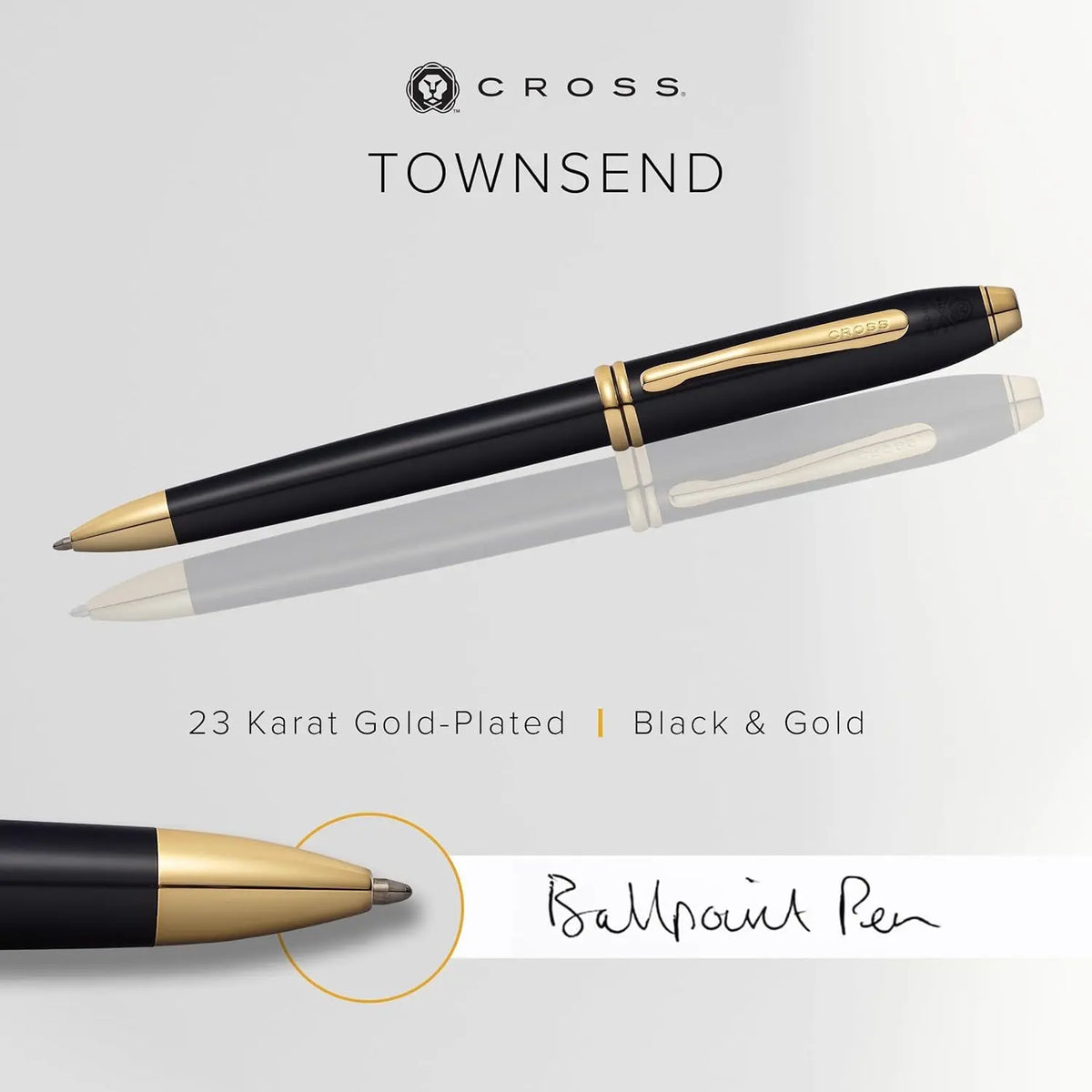 Cross Townsend Classic Black Lacquer and 23KT Gold Appointments Medium Point Ballpoint Pen in Luxury Corporate Gift Box. cross