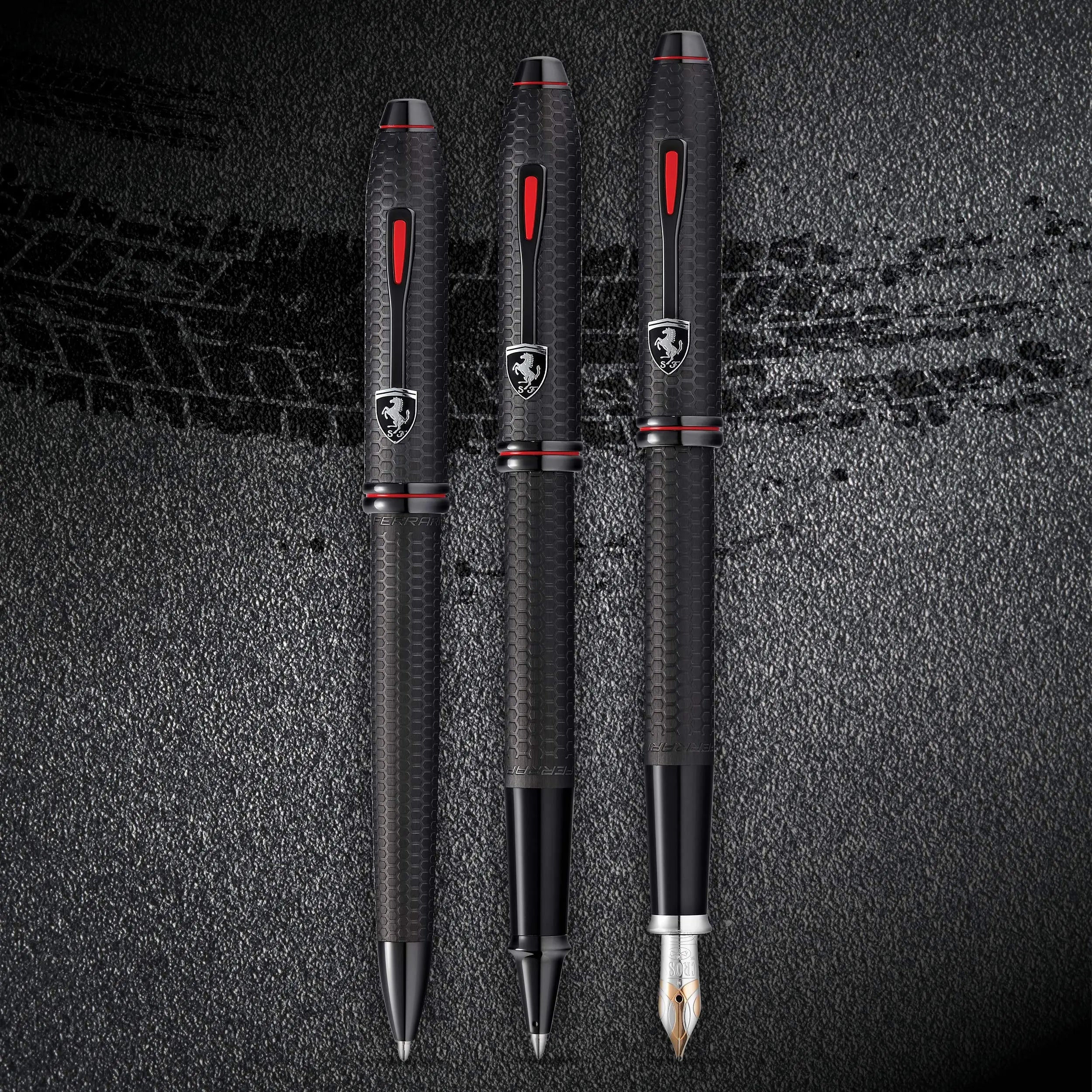 Cross Townsend Collection for Scuderia Ferrari - Brushed Black, Etched Honeycomb Pattern Ballpoint Pen Cross