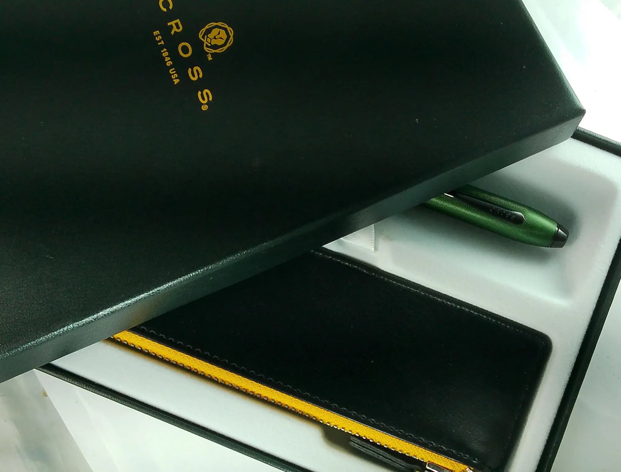 Cross Townsend Midnight Green Micro Knurled and Sandblasted Matte Black PVD Appointments Ballpoint Pen & Black Pen Pouch Cross