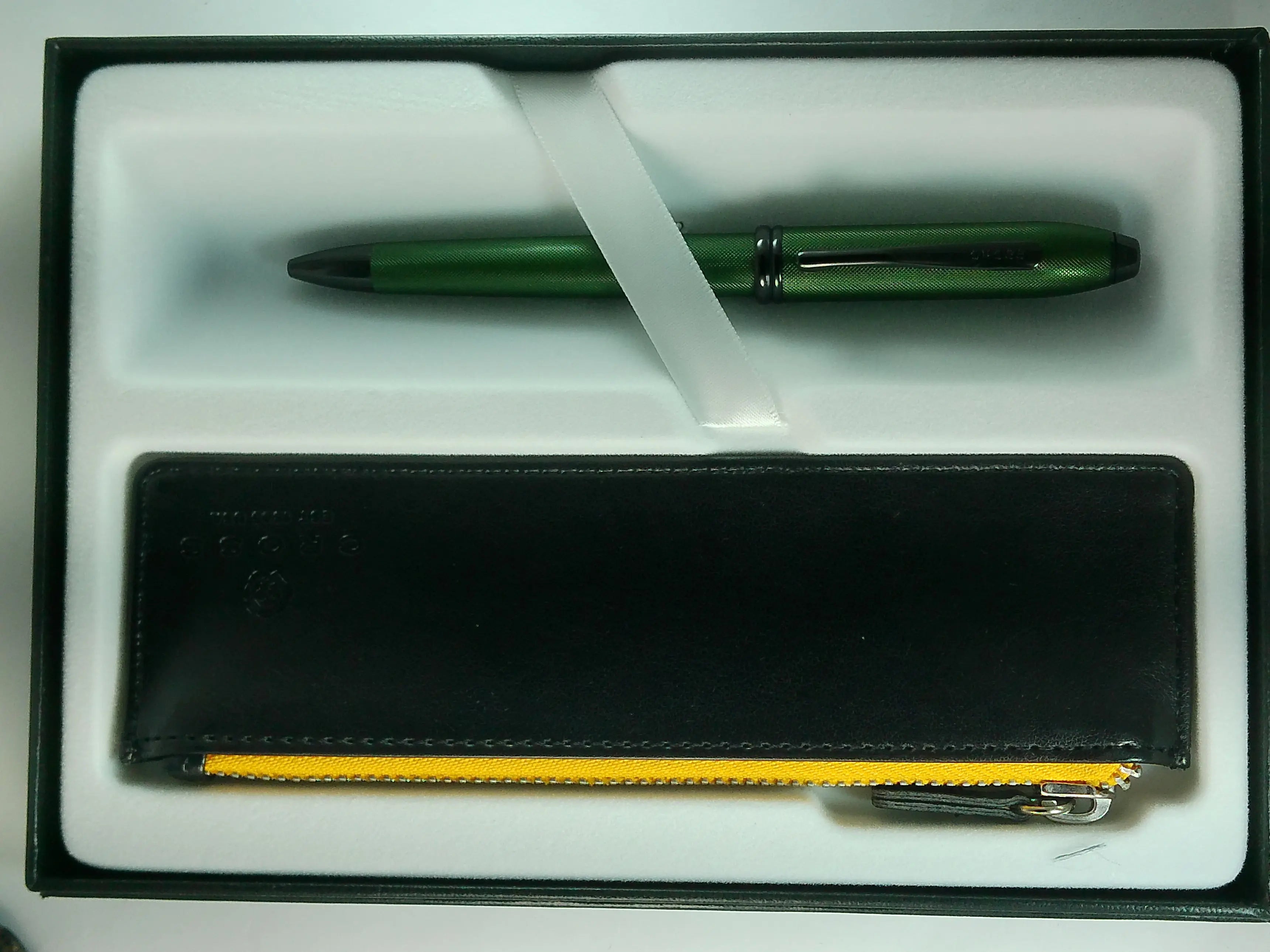 Cross Townsend Midnight Green Micro Knurled and Sandblasted Matte Black PVD Appointments Ballpoint Pen & Black Pen Pouch Cross