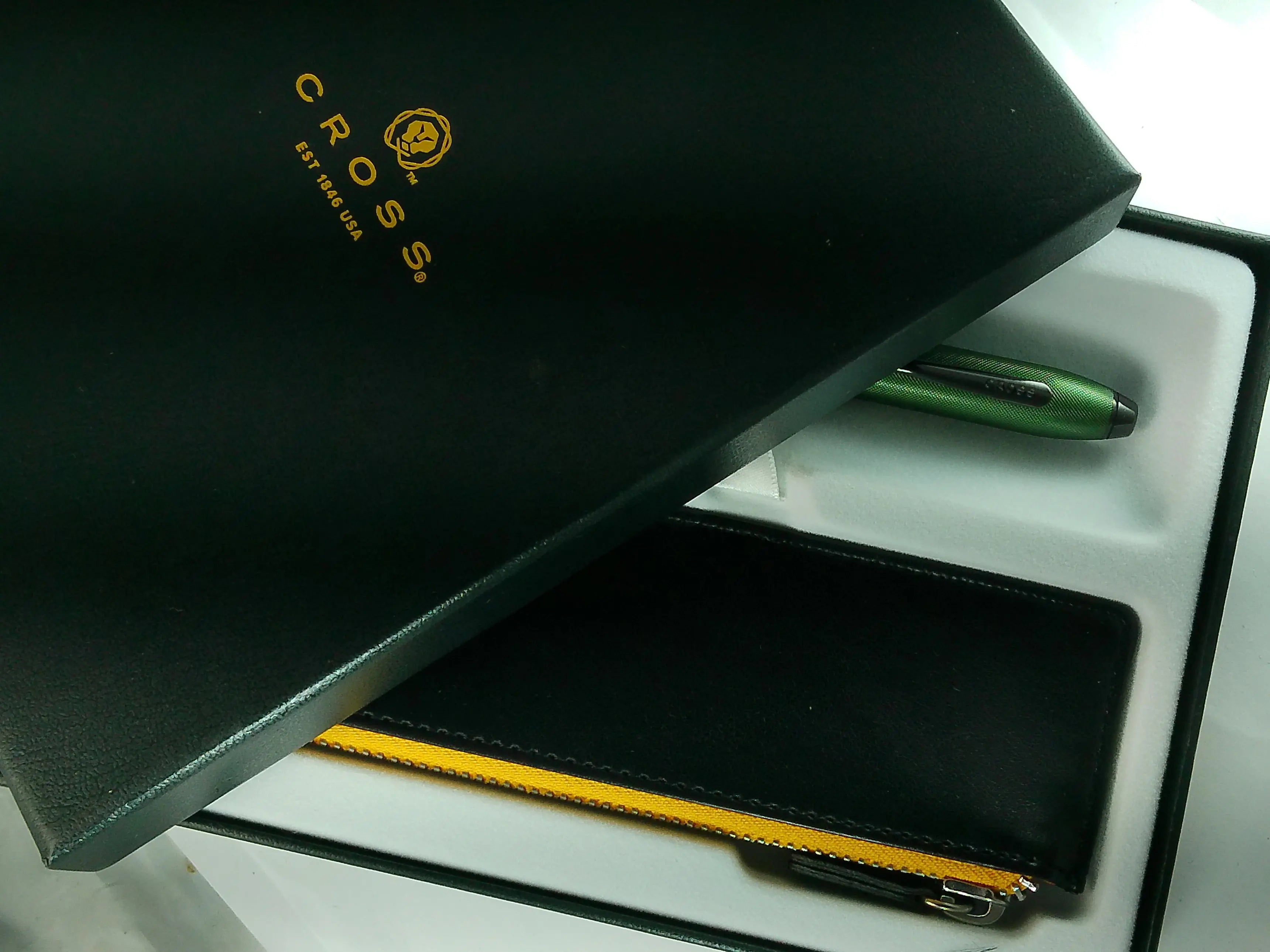 Cross Townsend Midnight Green Micro Knurled and Sandblasted Matte Black PVD Appointments Ballpoint Pen & Black Pen Pouch Cross