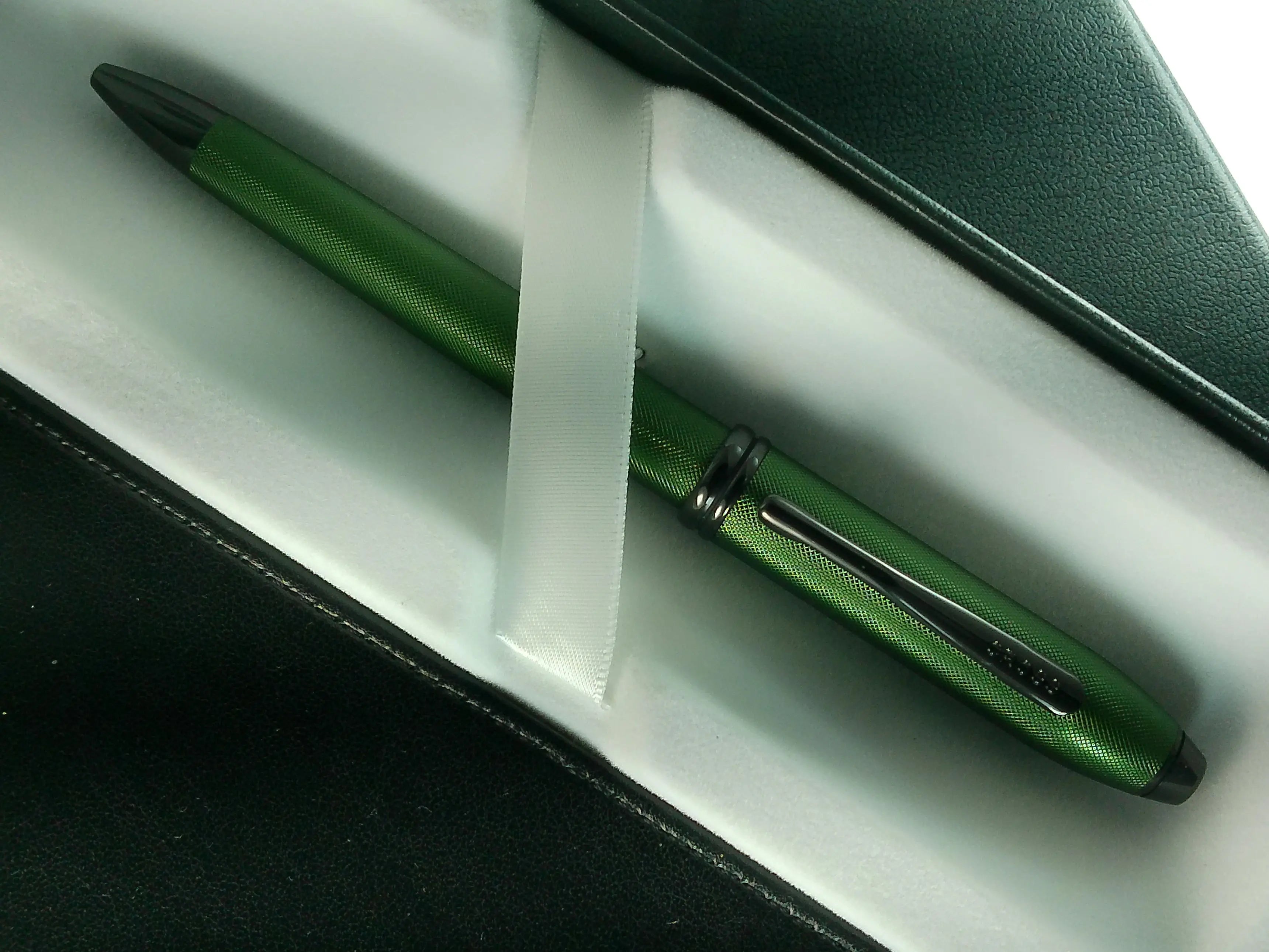 Cross Townsend Midnight Green Micro Knurled and Sandblasted Matte Black PVD Appointments Ballpoint Pen & Black Pen Pouch Cross