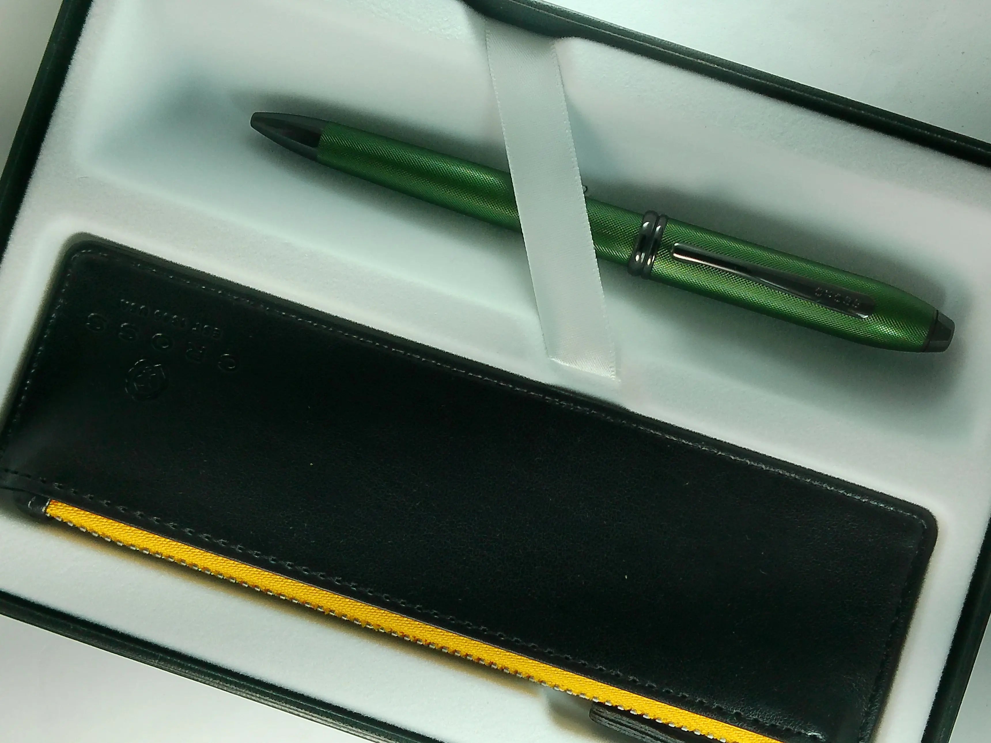 Cross Townsend Midnight Green Micro Knurled and Sandblasted Matte Black PVD Appointments Ballpoint Pen & Black Pen Pouch Cross