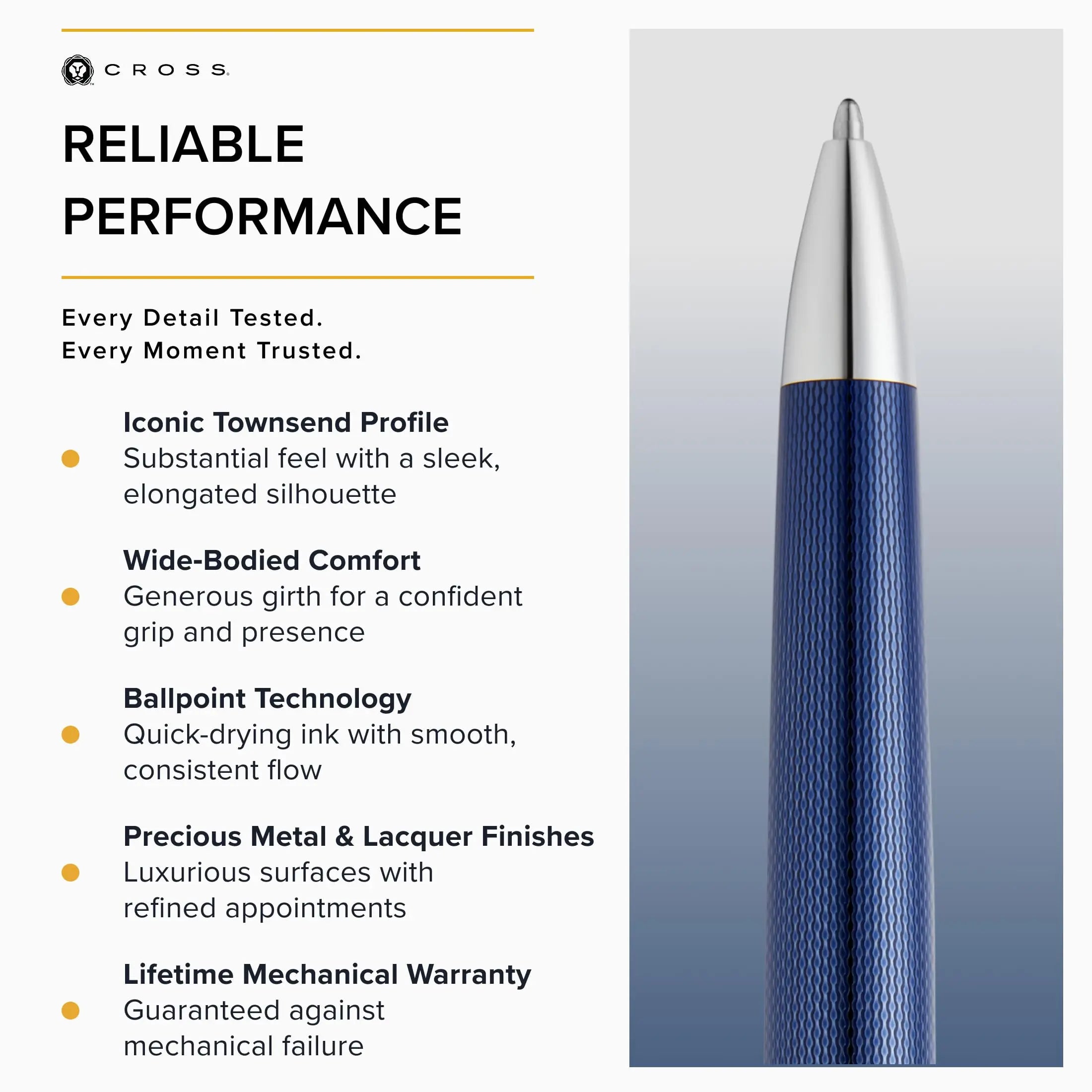 Cross Townsend PVD Micro-knurl Ballpoint Pen, Elegant Pen, Black Ink for Effortless Writing - Consistent, Smooth Writing - Long-Lasting - Includes Gift Box Cross