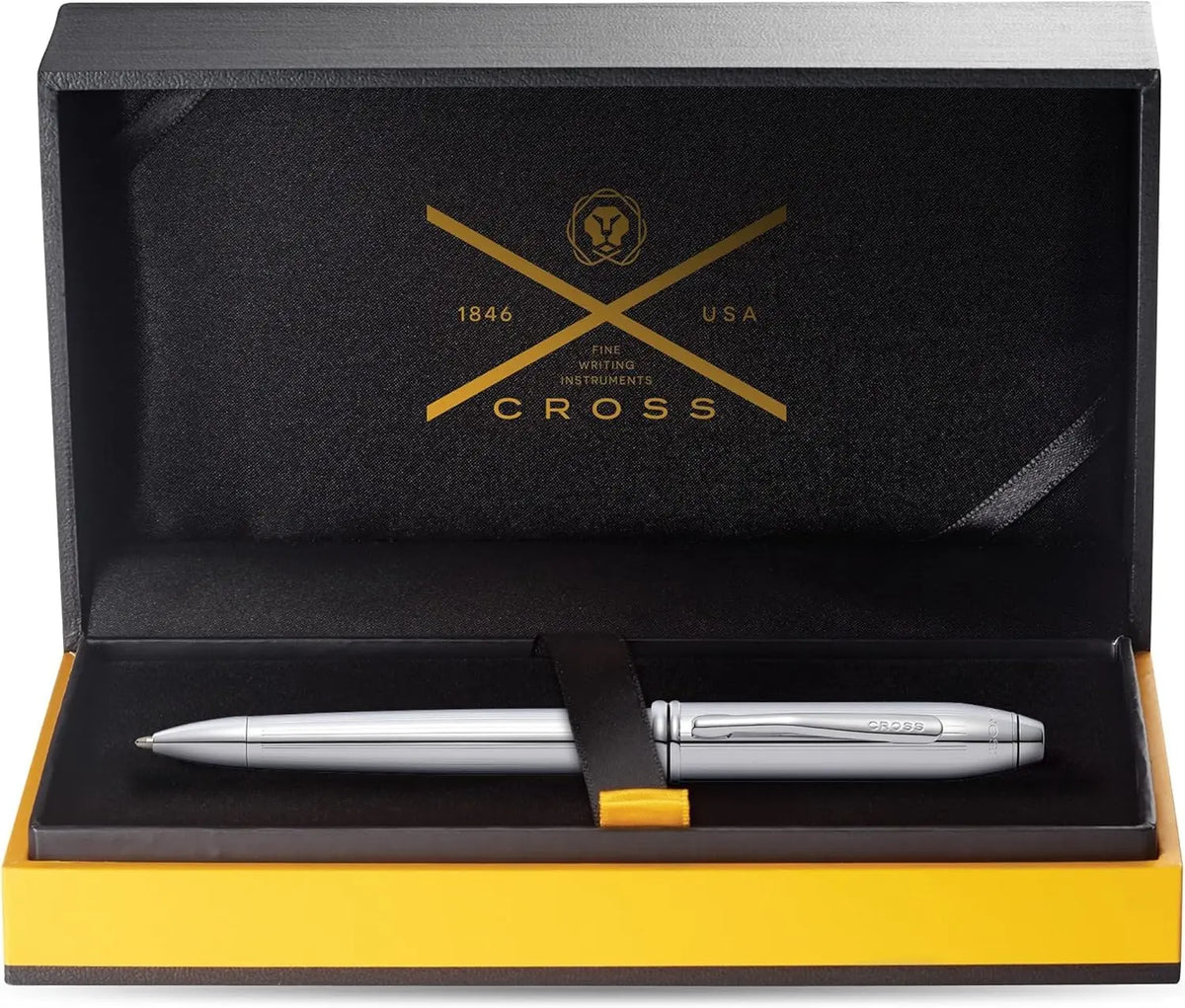 Cross Townsend Refillable Ballpoint Pen, Medium Point, Black Ink, Polished Lustrous Chrome Barrel with incise lines, Luxury Gift Box cross