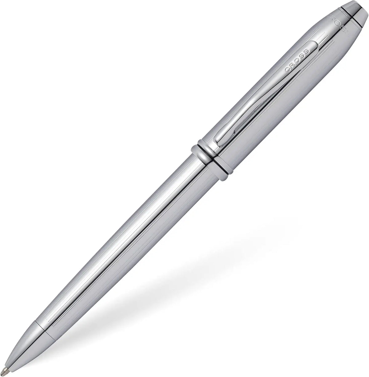 Cross Townsend Refillable Ballpoint Pen, Medium Point, Black Ink, Polished Lustrous Chrome Barrel with incise lines, Luxury Gift Box cross