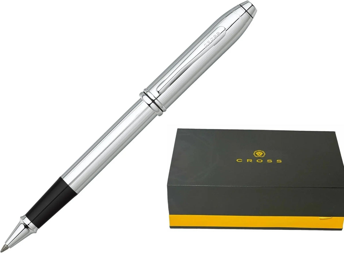 Cross Townsend Refillable Selectip Rollerball Pen, Medium Point, Black Ink, Polished Lustrous Chrome Barrel, Luxury Gift Box cross